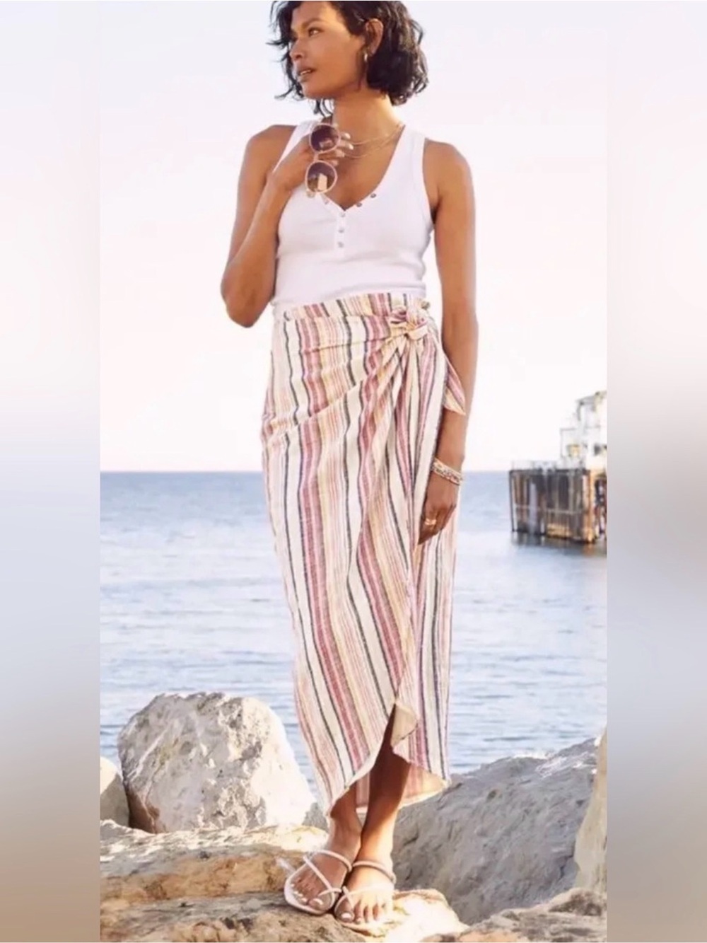 Free People Aubrey Sarong Wrap Stripped Midi Skirt Size 4 NWT